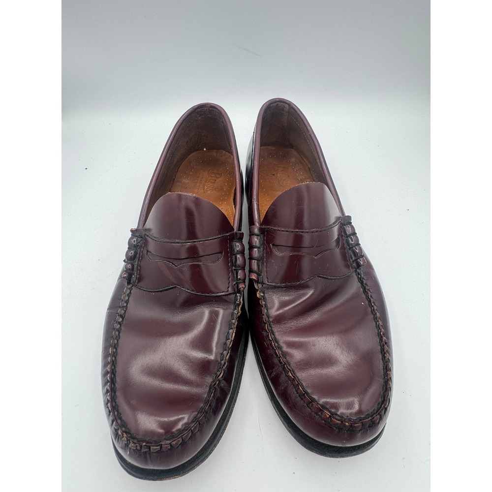 GH Bass Logan Penny Loafers Mens 11 D Burgundy Leather Moc Toe Slip On Shoes